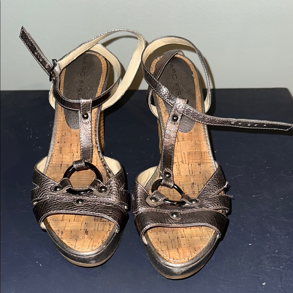 Marc Fisher Metallic Wedge Sandals